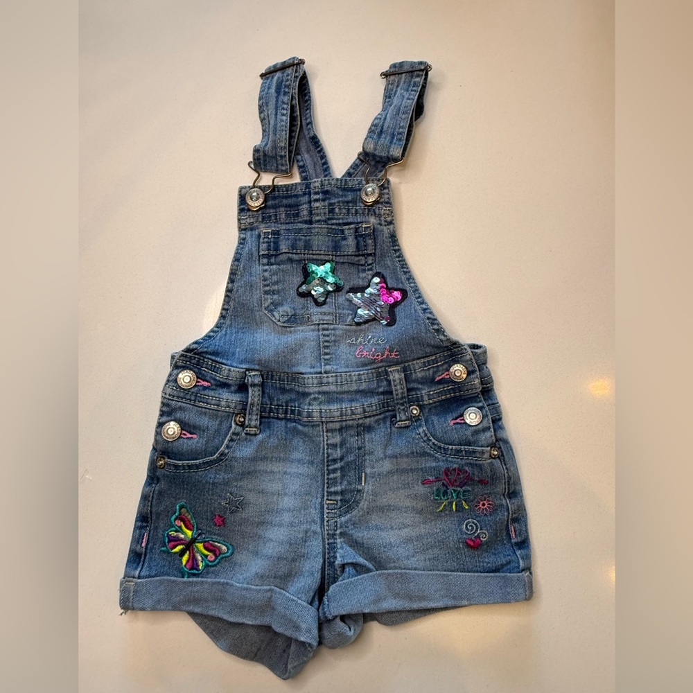 Jordache Denim Embroidered Shortall - Blue with Multicolor Accents 4/5